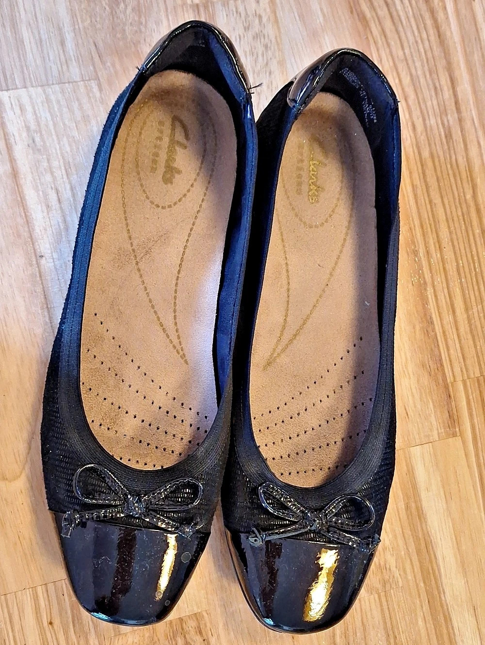 Clarks Black Patent Bow Flats